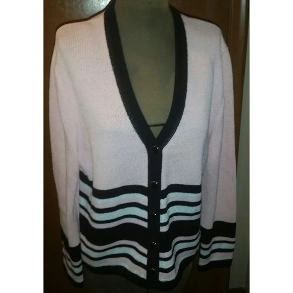 ST. JOHN SPORT Sweater Pink Black White  Stripe - Picture 8 of 14